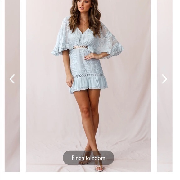 Selfie Leslie M Caspar leafy baby blue meborirdered dress - Picture 7 of 14